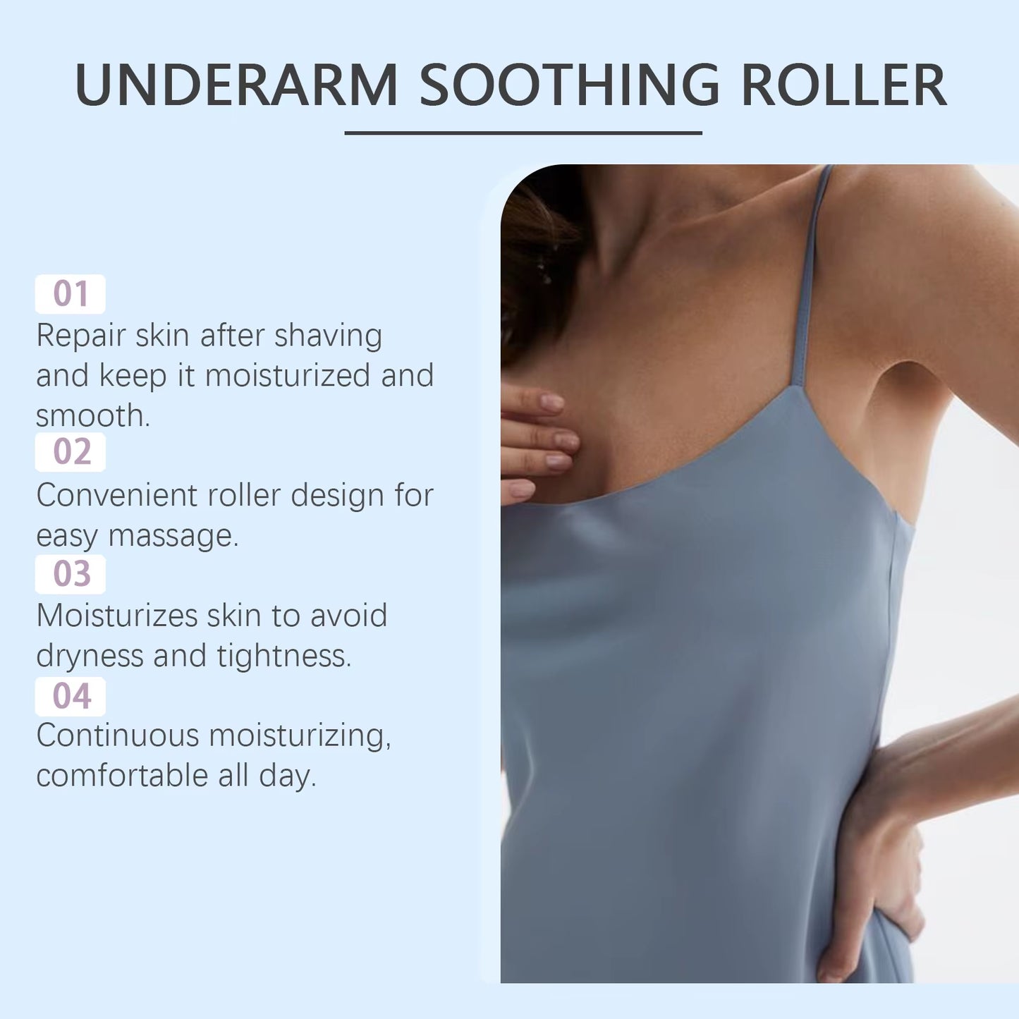 Underarm after Shave Soothing Roller Moisturizing Relieve Armpit Skin Pain Discomfort Reduce Redness Improve Dullness Quick-Dry